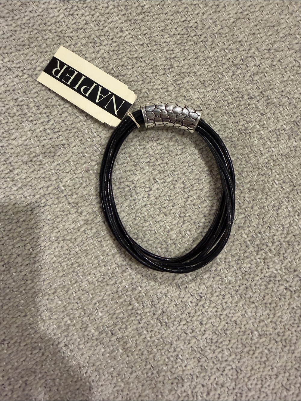 Napier Black Multi-Strand Leather Bracelet with Silver-Tone texture clasp